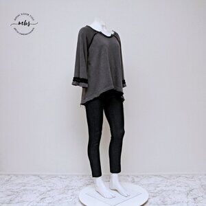 Free People Split Neck Crochet Bell Sleeve Boho Sweatshirt with Raw Hem